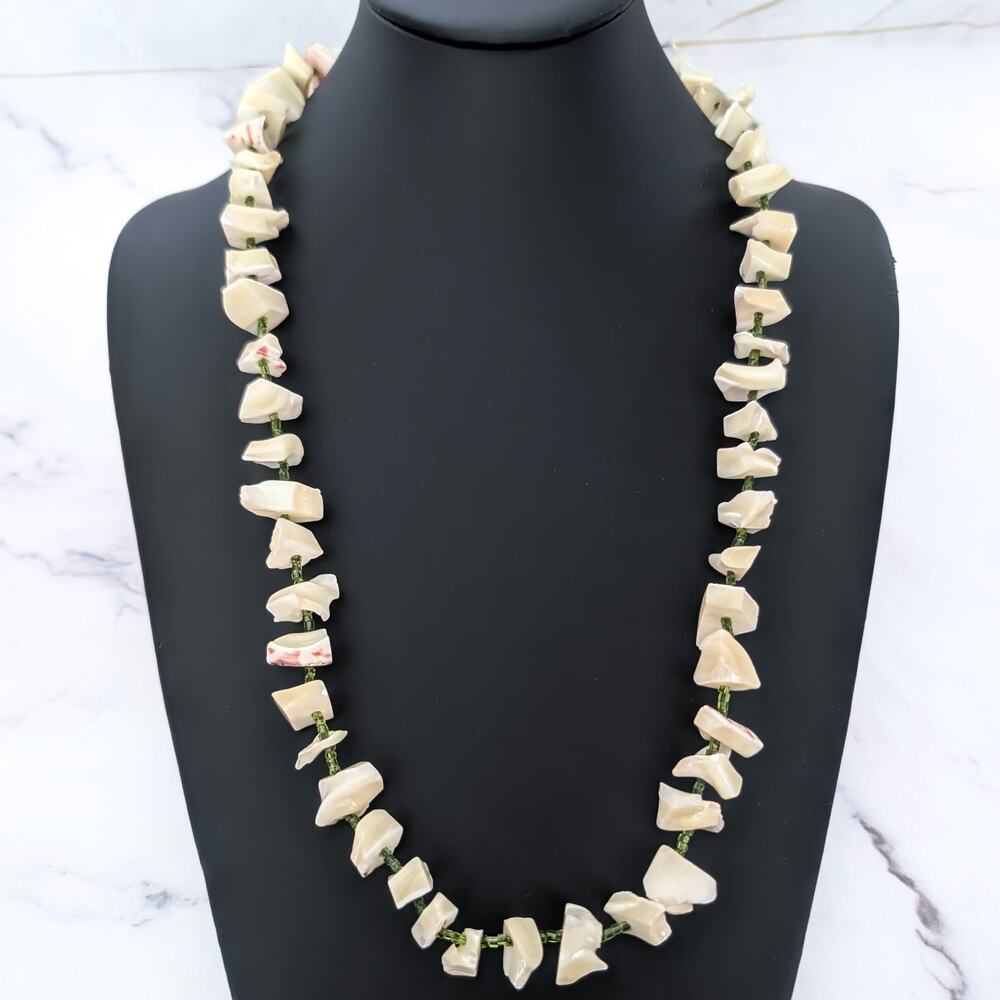 Vintage Necklace Long Mother of Pearl Chip Necklace - Statement MOP 26 & 7/8"